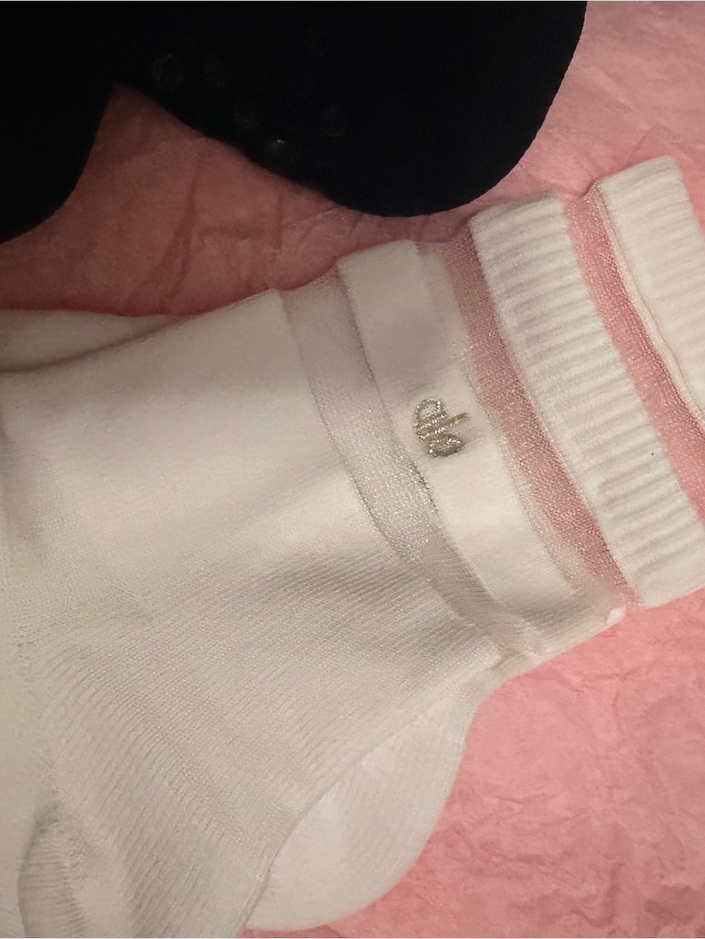 ALO Yoga White Crew Neck Sweater with Pink Stripe Trim
